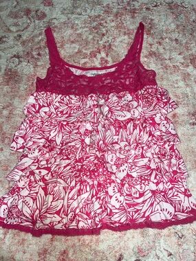 Aeropostale Pink Floral Lace-Tiered Camisole
